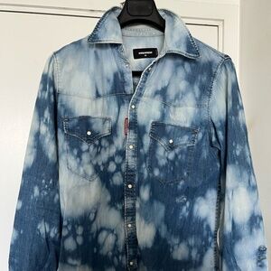 (50/L) DSQD2 Paint Splatter Denim Tye Dye Shirt